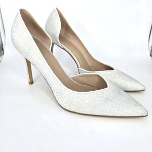 Stuart Weitzman Avenue 95 Glitter Pump High Heel Stiletto White Size 10 B Bridal